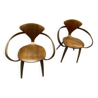 Set of 2 Cherner Norman Designer Armchairs in Solid Walnut