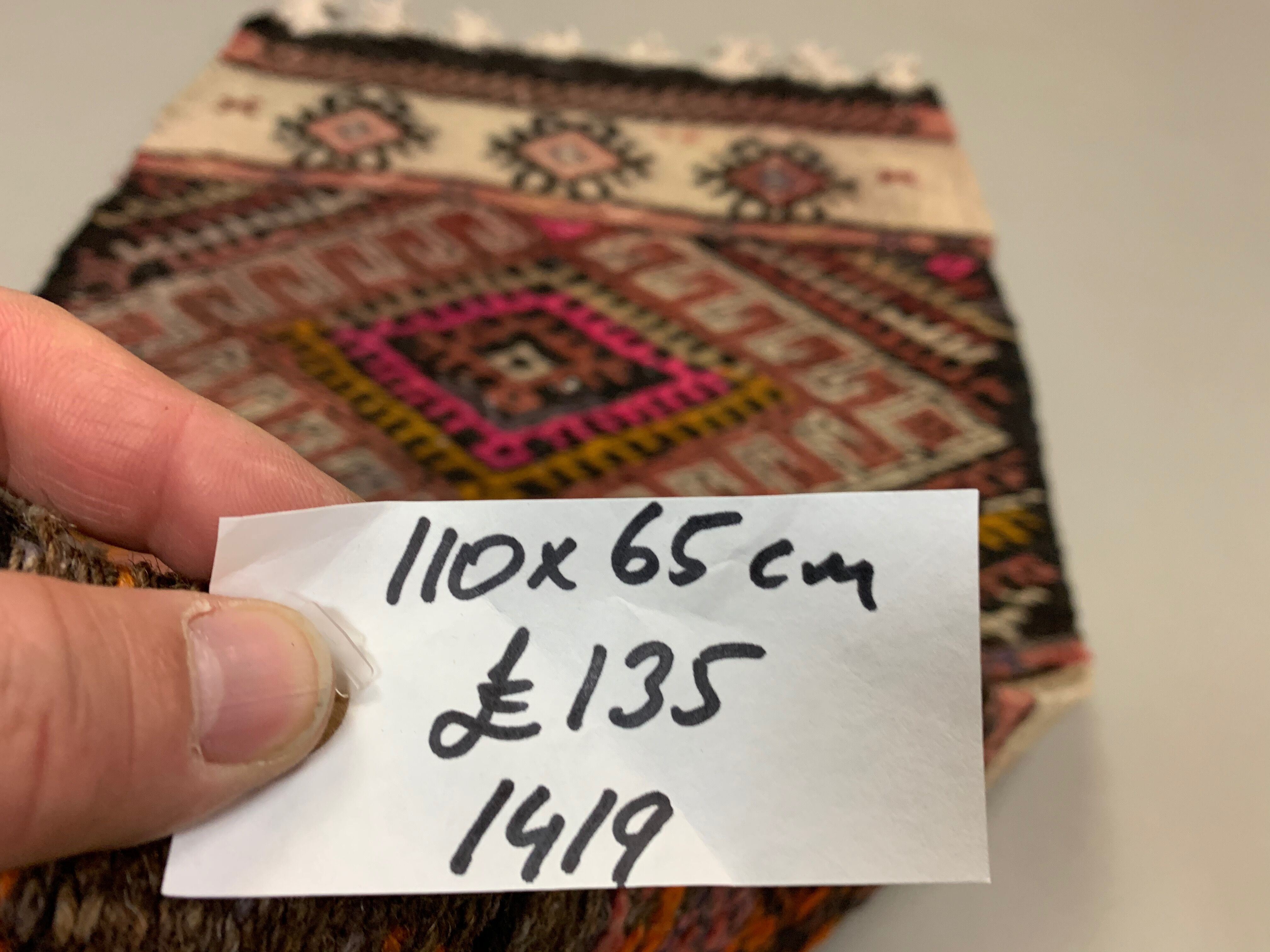 Vintage Turkish Mini Kilim 110x65 cm Shabby Small Kelim Rug Brown Beige Red