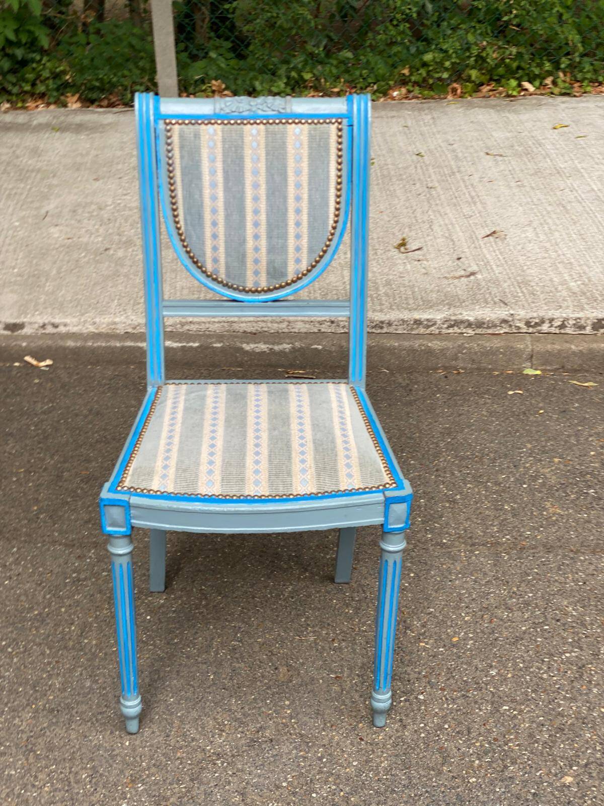 Louis XVI Style Chair / Medallion Painted in Blue