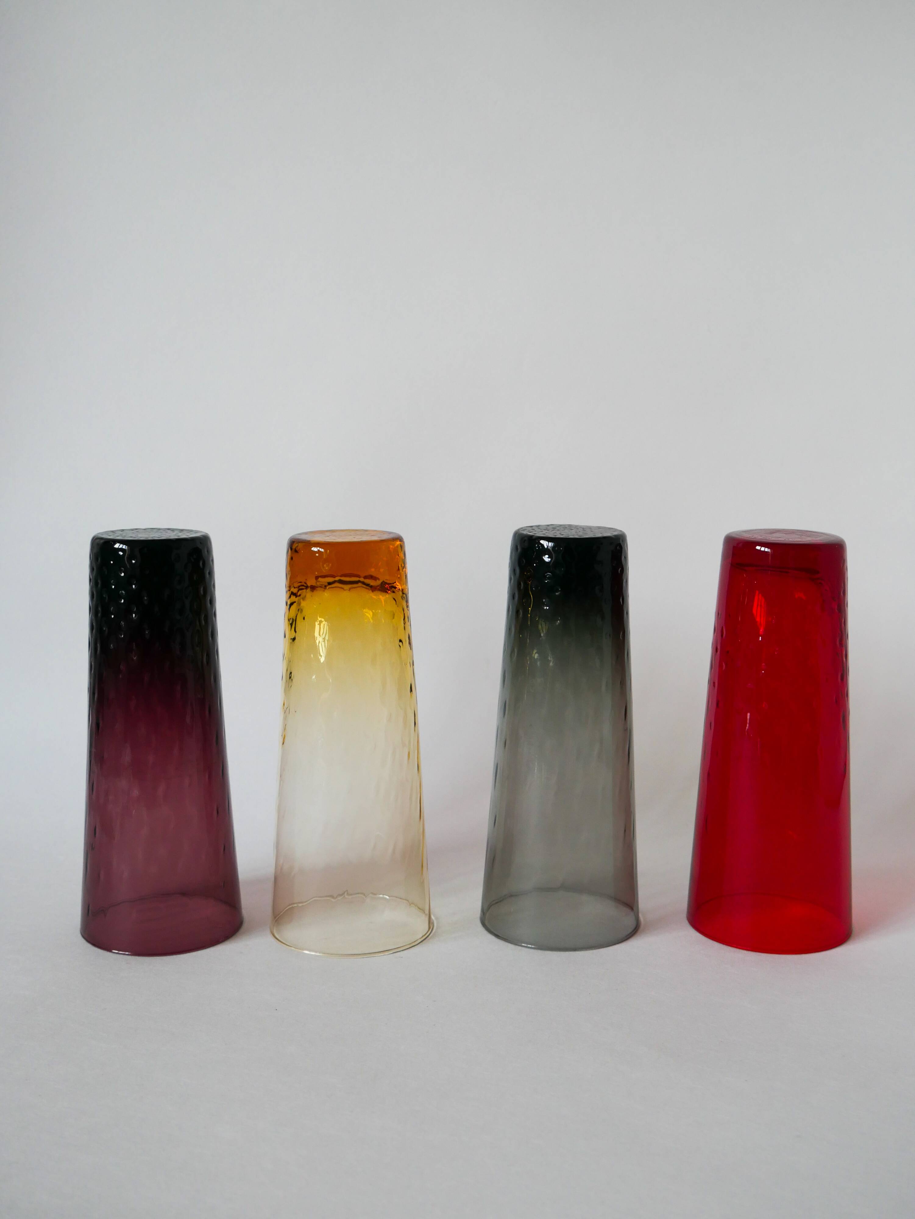 lot de 4 verres Long Drink colorés et texturés Design 1970