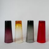 set of 4 colored and textured Long Drink glasses Design 1970