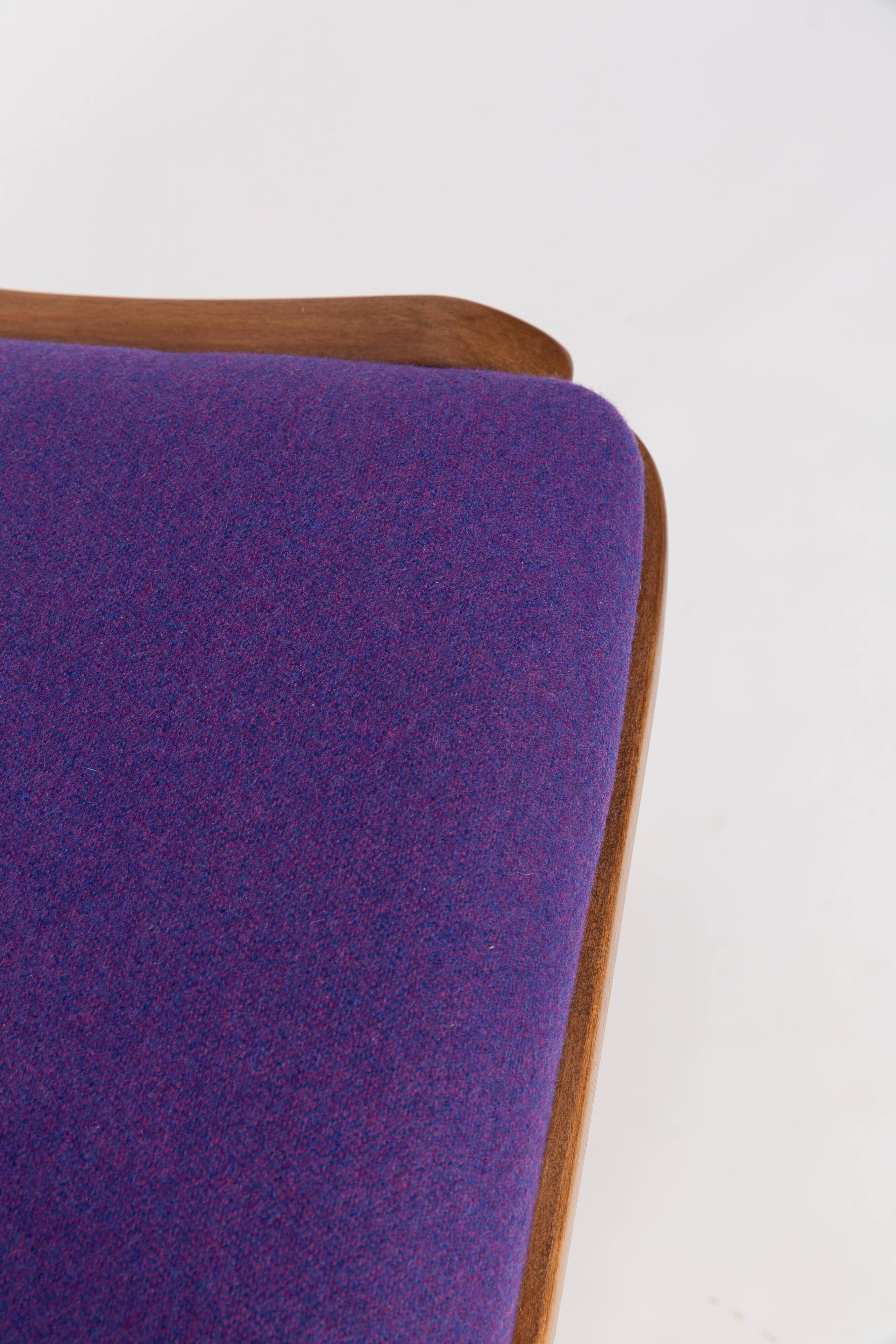 Mid-Century Modern Bumerang Chair, Purple Wool, Poland, 1960s