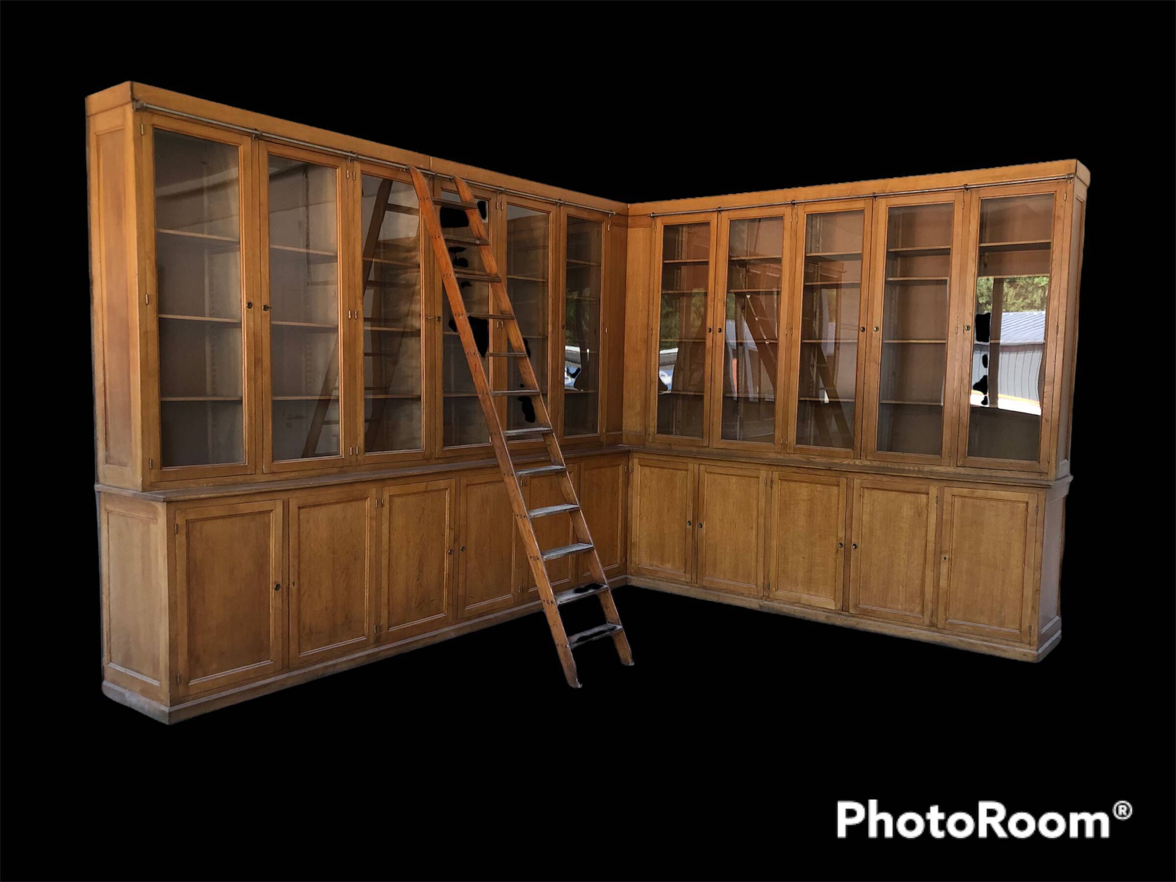 Large corner bookcase or pair of oak bookcases