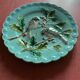 Set of 6 Barbotine Plates Sarreguemines Turquoise - Birds & Fruit