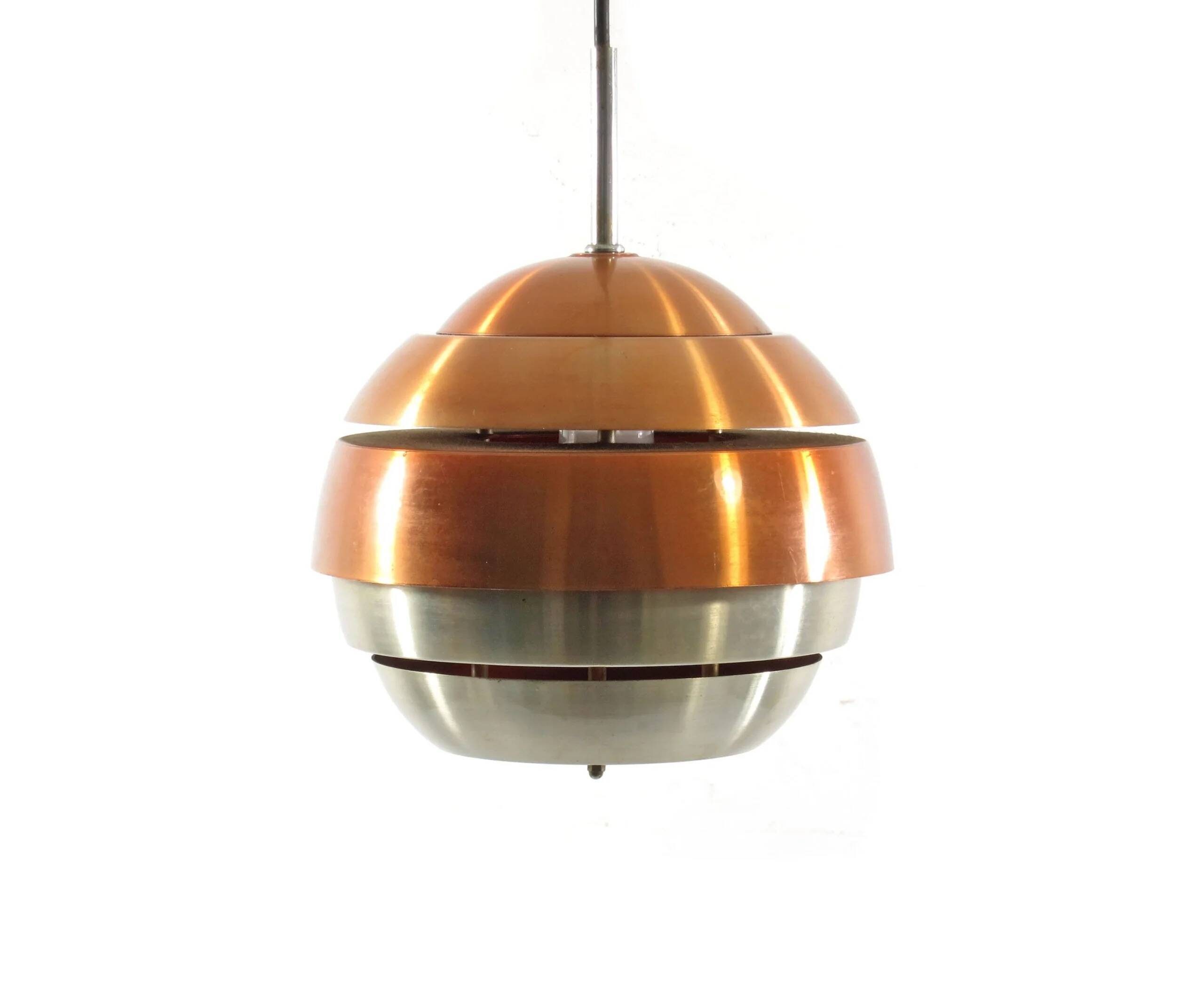 1960s Danish pendant – copper & aluminium lamp in Carl Thore style