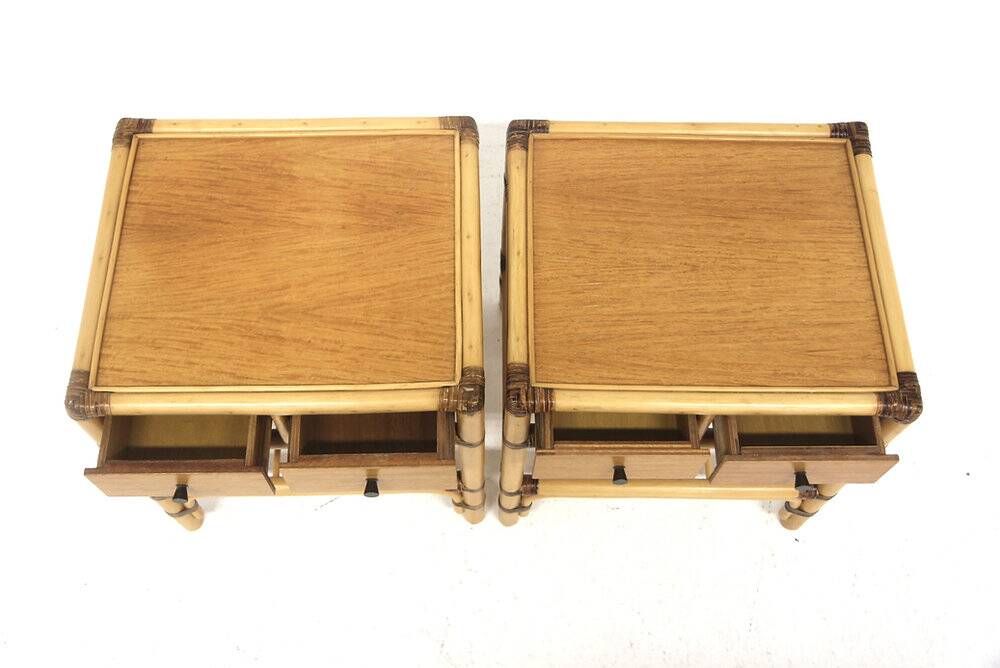 Set of 2 rattan bedside tables, Kenneth Bergenblad, Dux, Sweden, 1960.