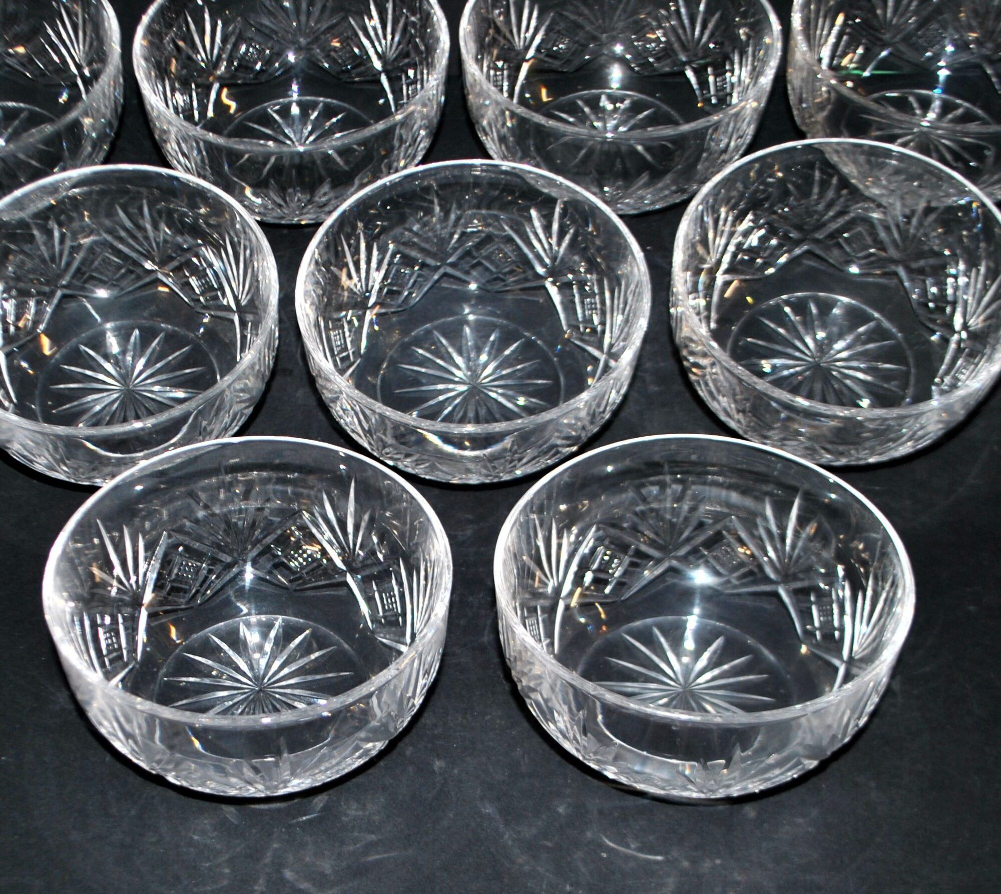 Lorraine crystalware set of 9 cut crystal bowls model Junon Lemberg Chantilly