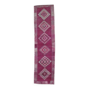 Vintage Turkish hand-knotted hot pink runner rug 78x302
