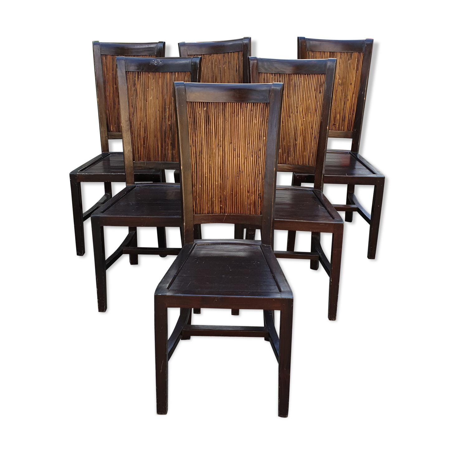 6 chairs peacock and wood