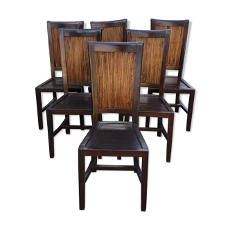 6 chaises  paillon et bois