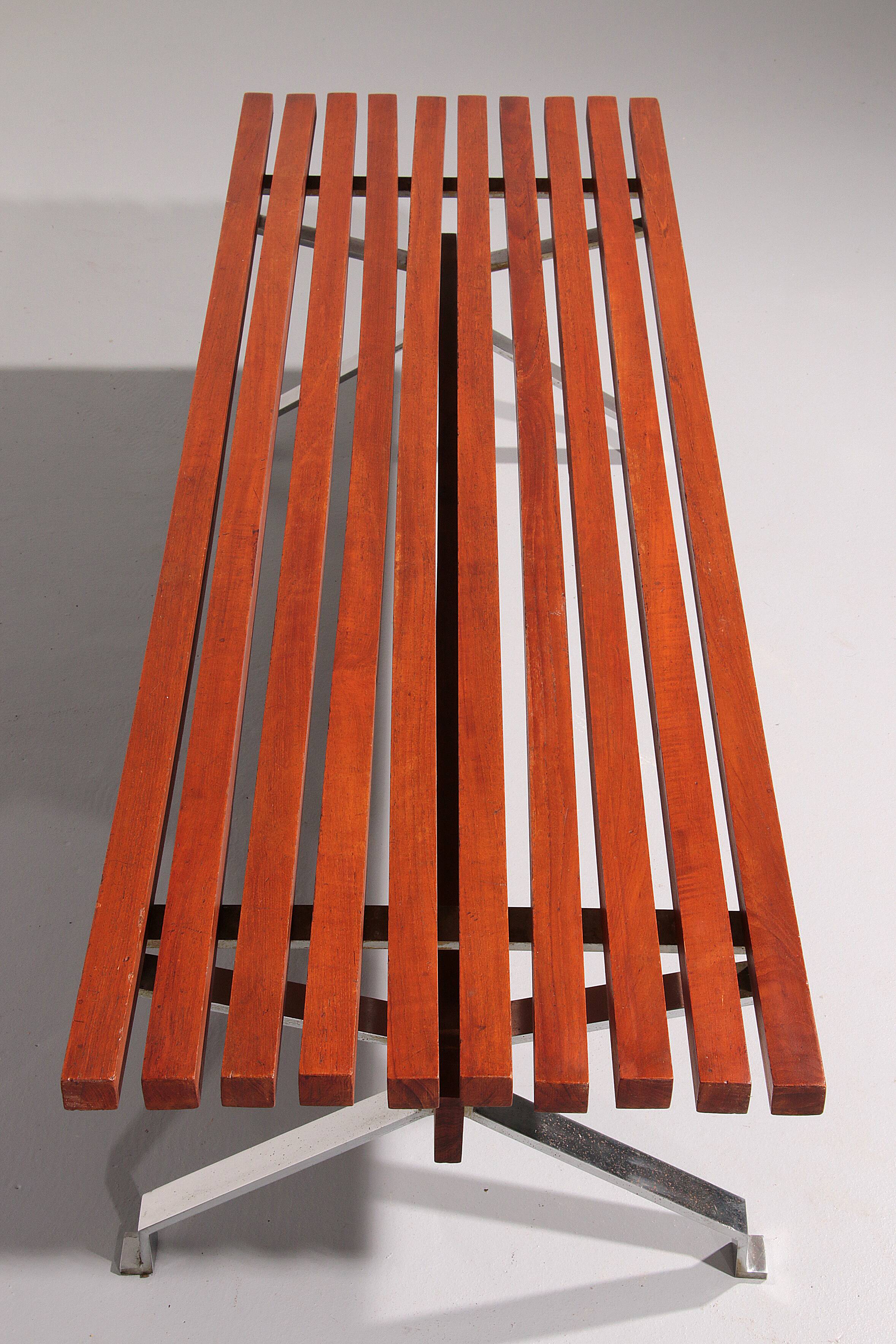 Italian teak and steel elegance bench from the 1960s
