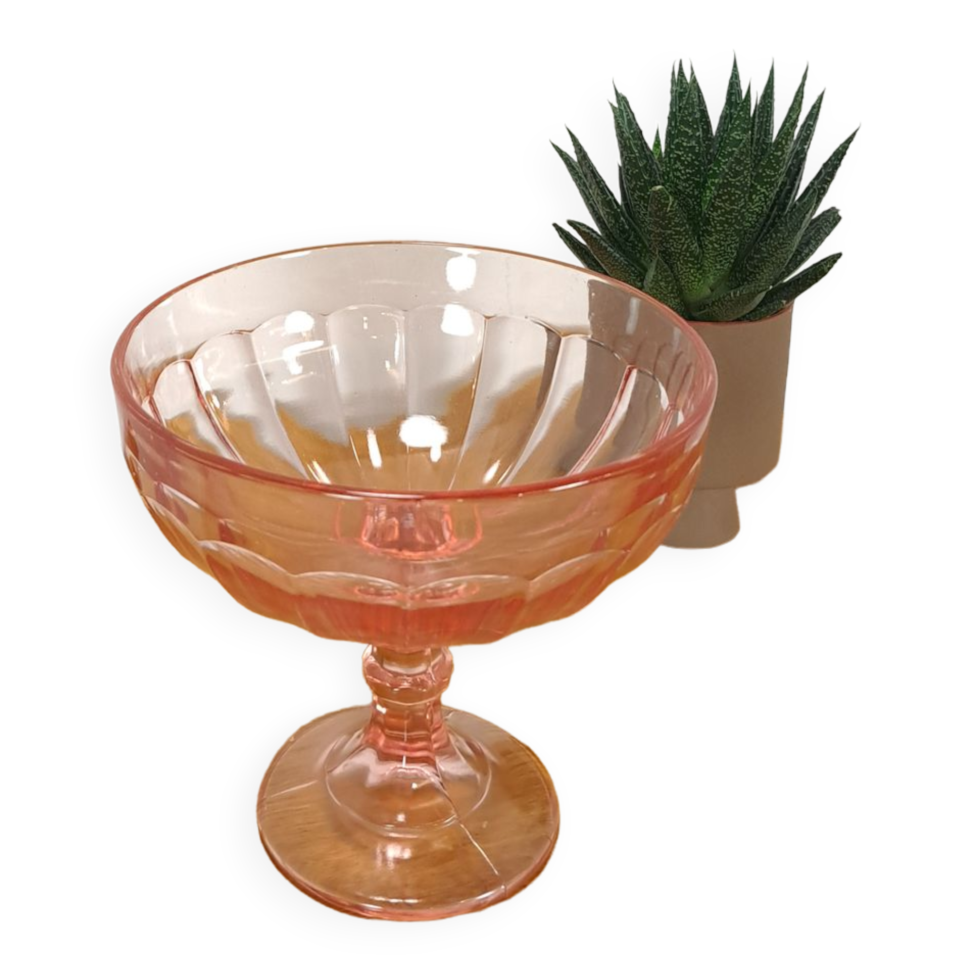 Pink glass bowl on base vintage