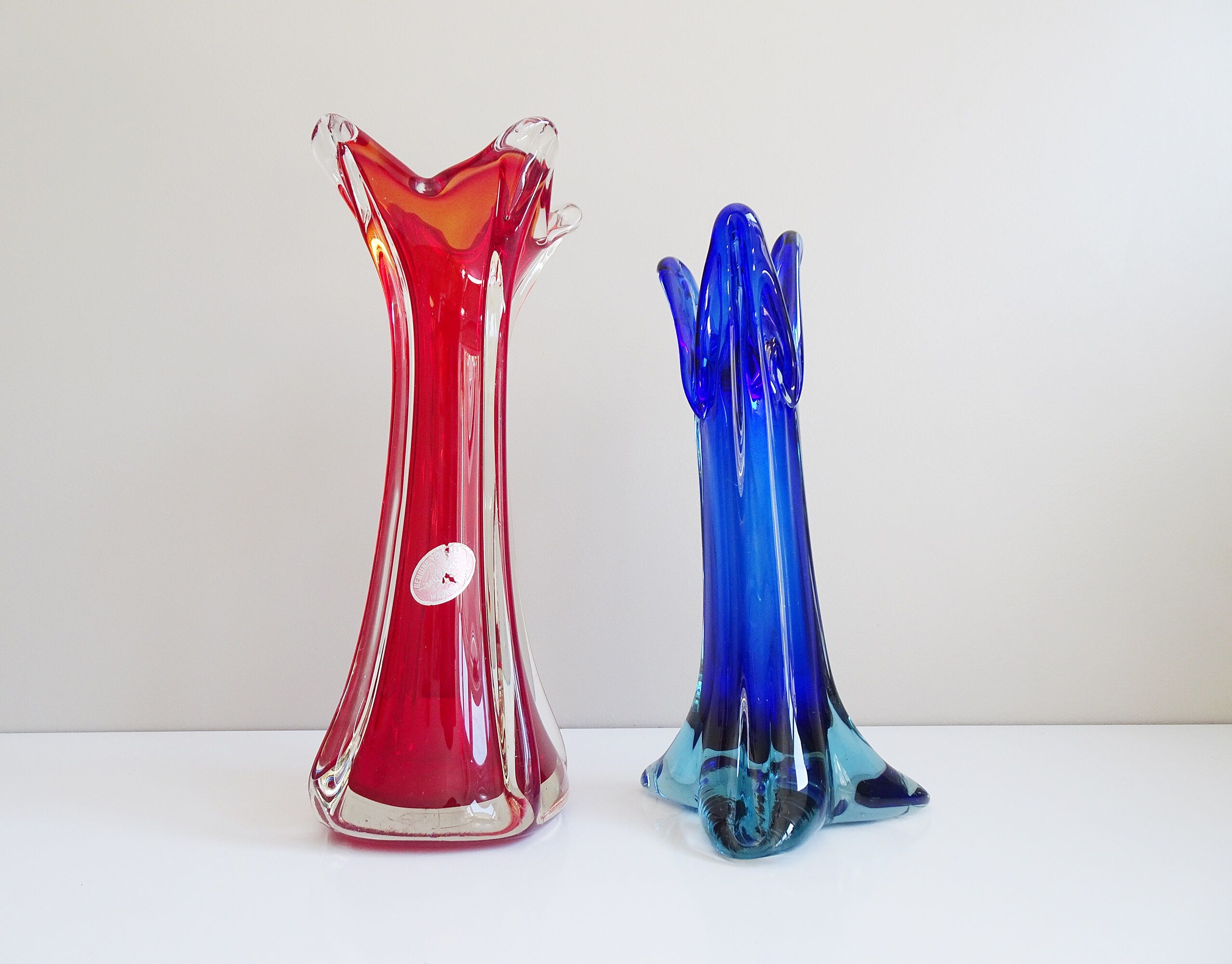 Murano glass vases red and blue