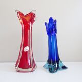 Murano glass vases red and blue