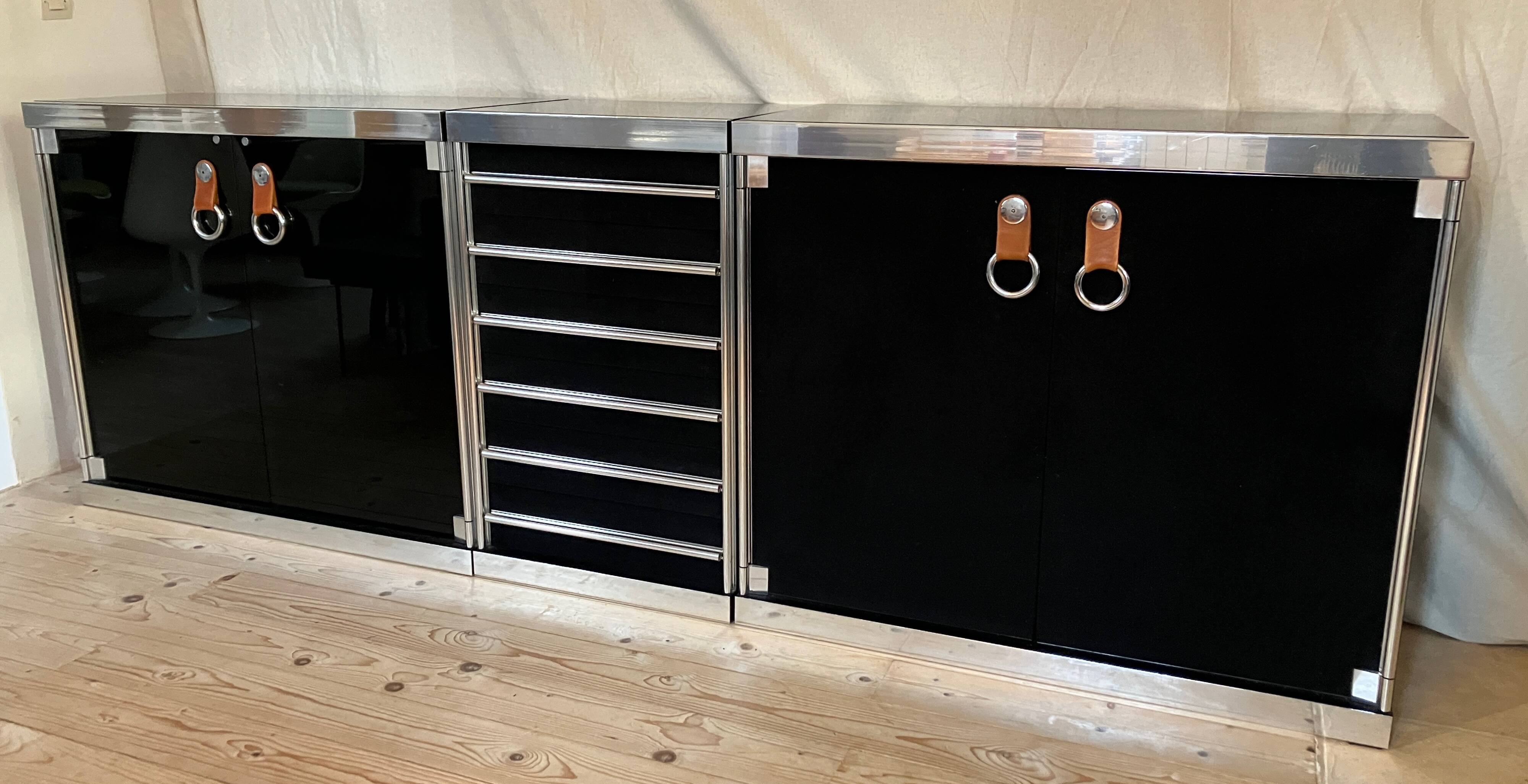 1970s sideboard in chrome and black lacquer