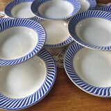Vintage Digoin Sarreguemines Jacquot blue earthenware plate set 23 pieces