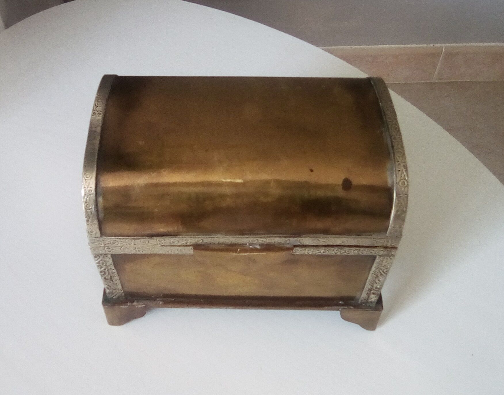 Old jewelry chest in solid brass