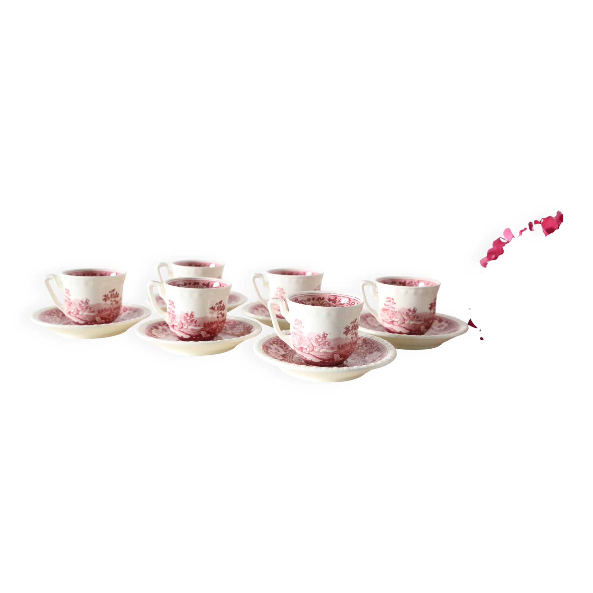 Set of 6 coffee cups and saucers, Villeroy & Boch, Rusticana rose model