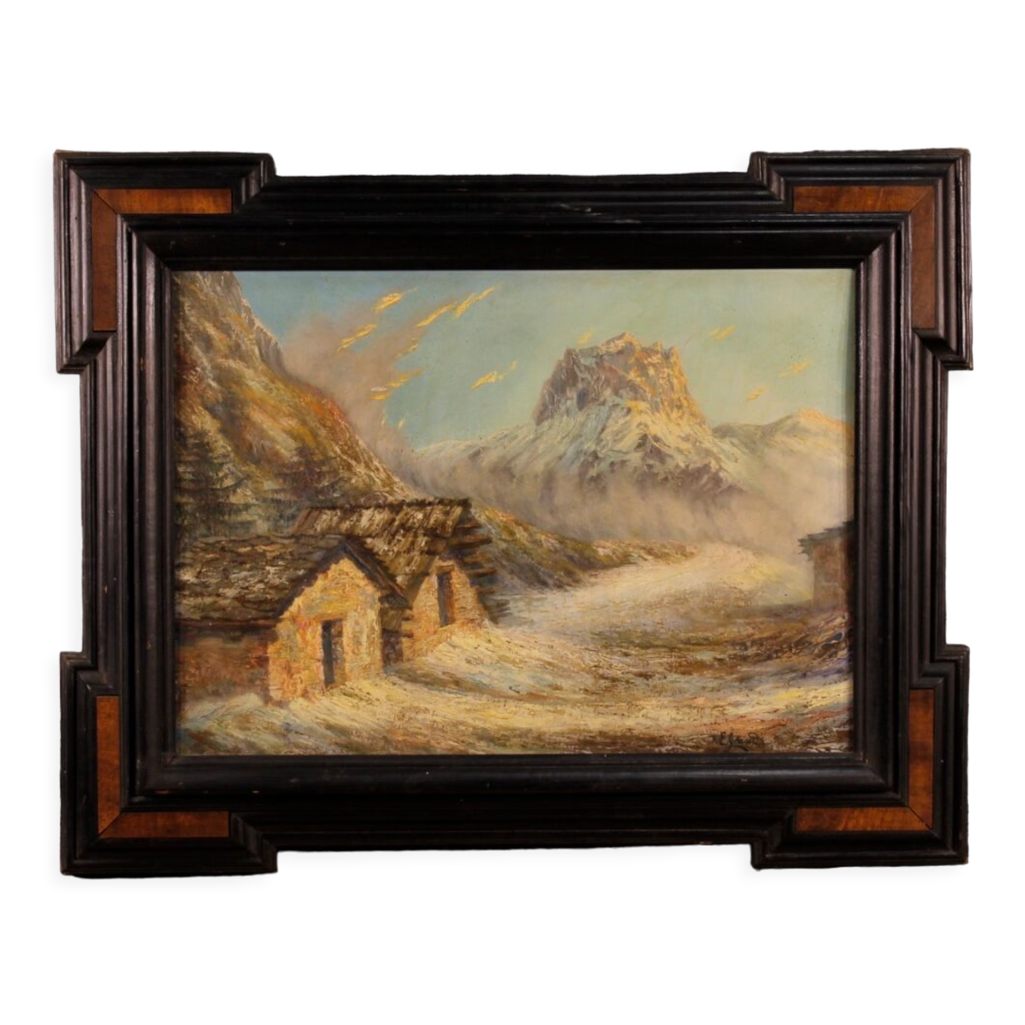 French mountain landscape signed painting