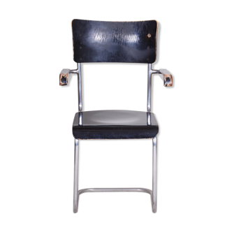 Black Vichr a Spol chair with armrests made in 1930s Czechia