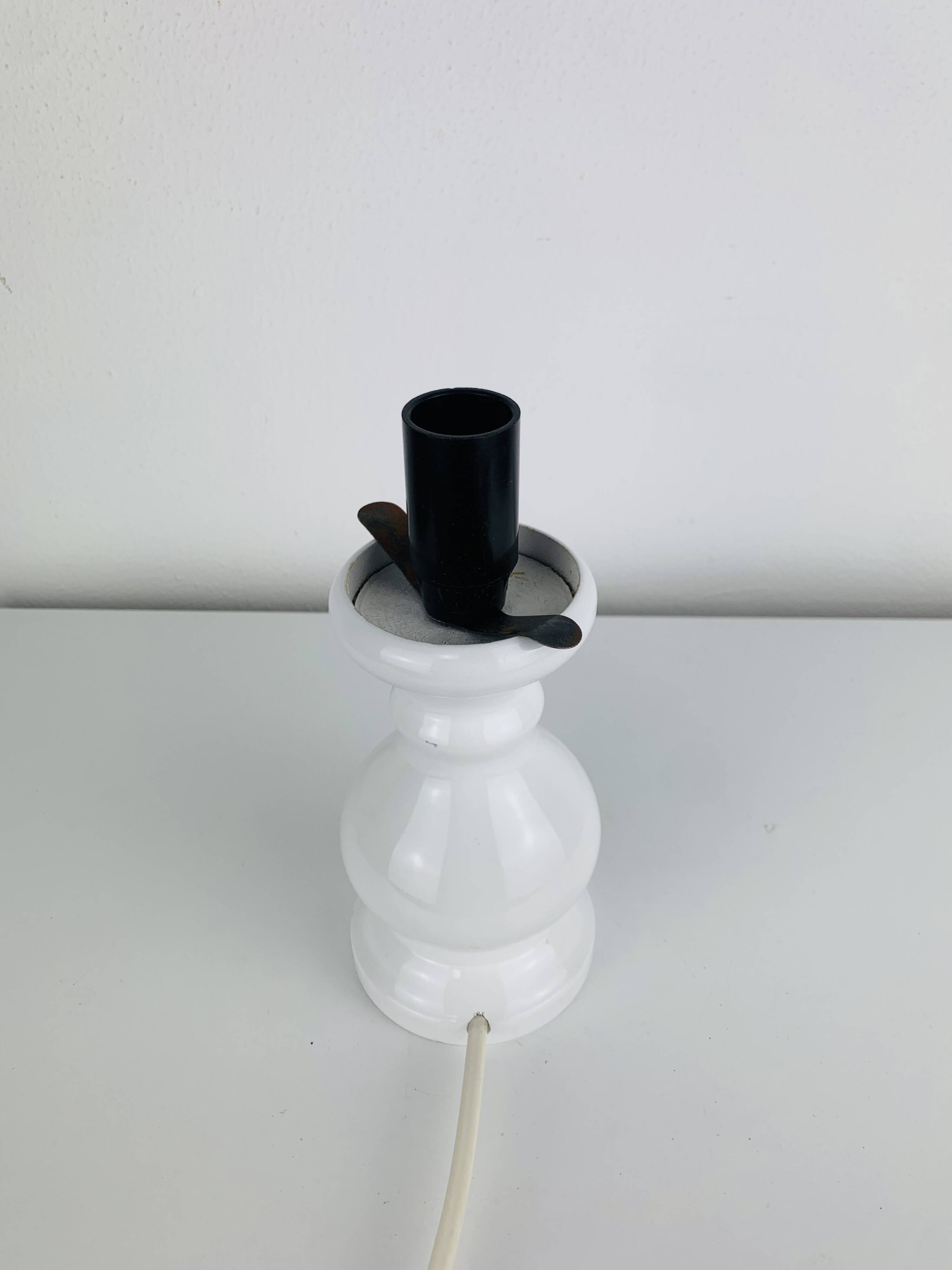 Turned wood lamp with opaline glass globe, 1970s