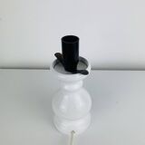 Turned wood lamp with opaline glass globe, 1970s