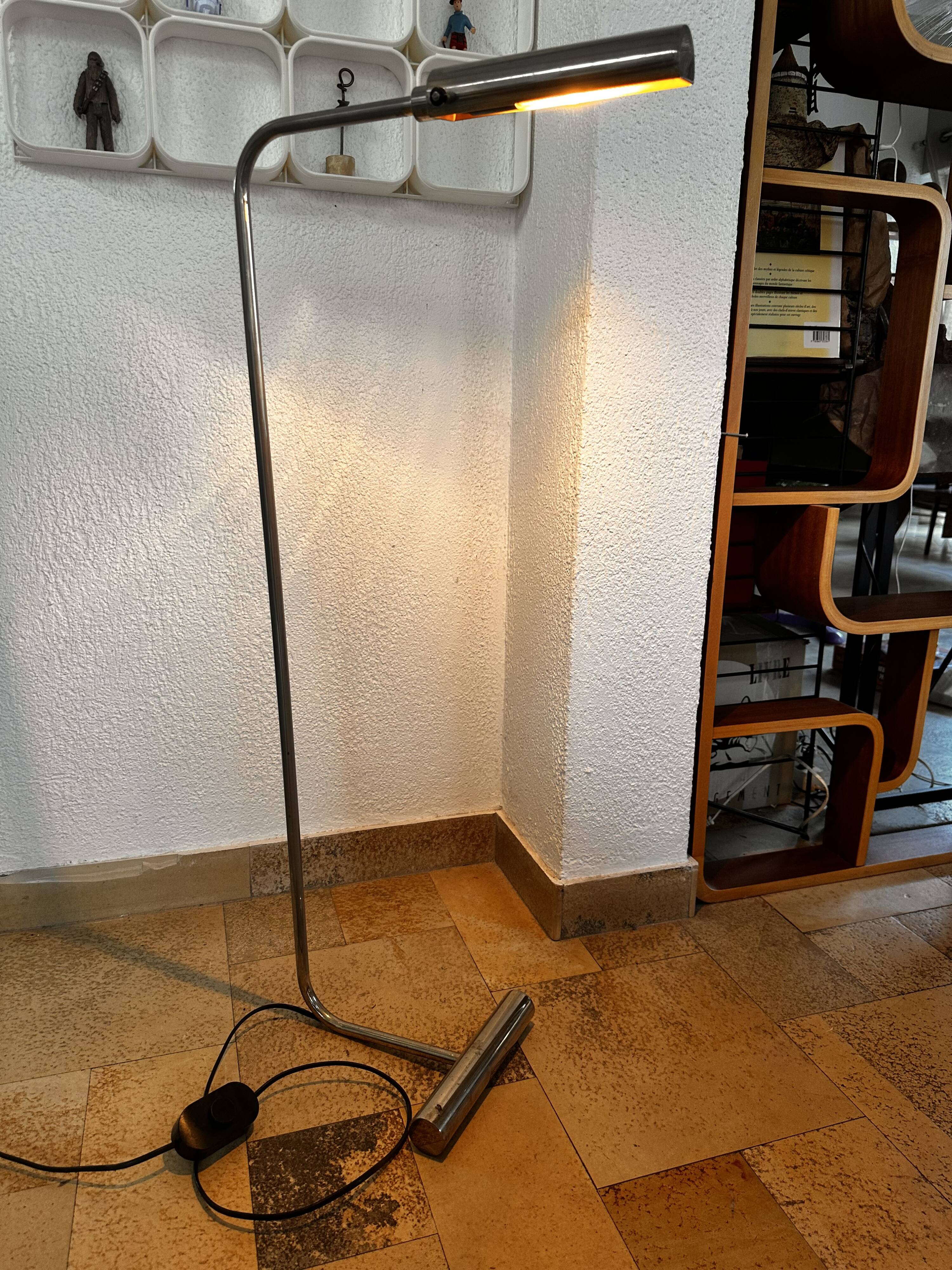 Chromed metal floor lamp designed by Christian Liaigre
