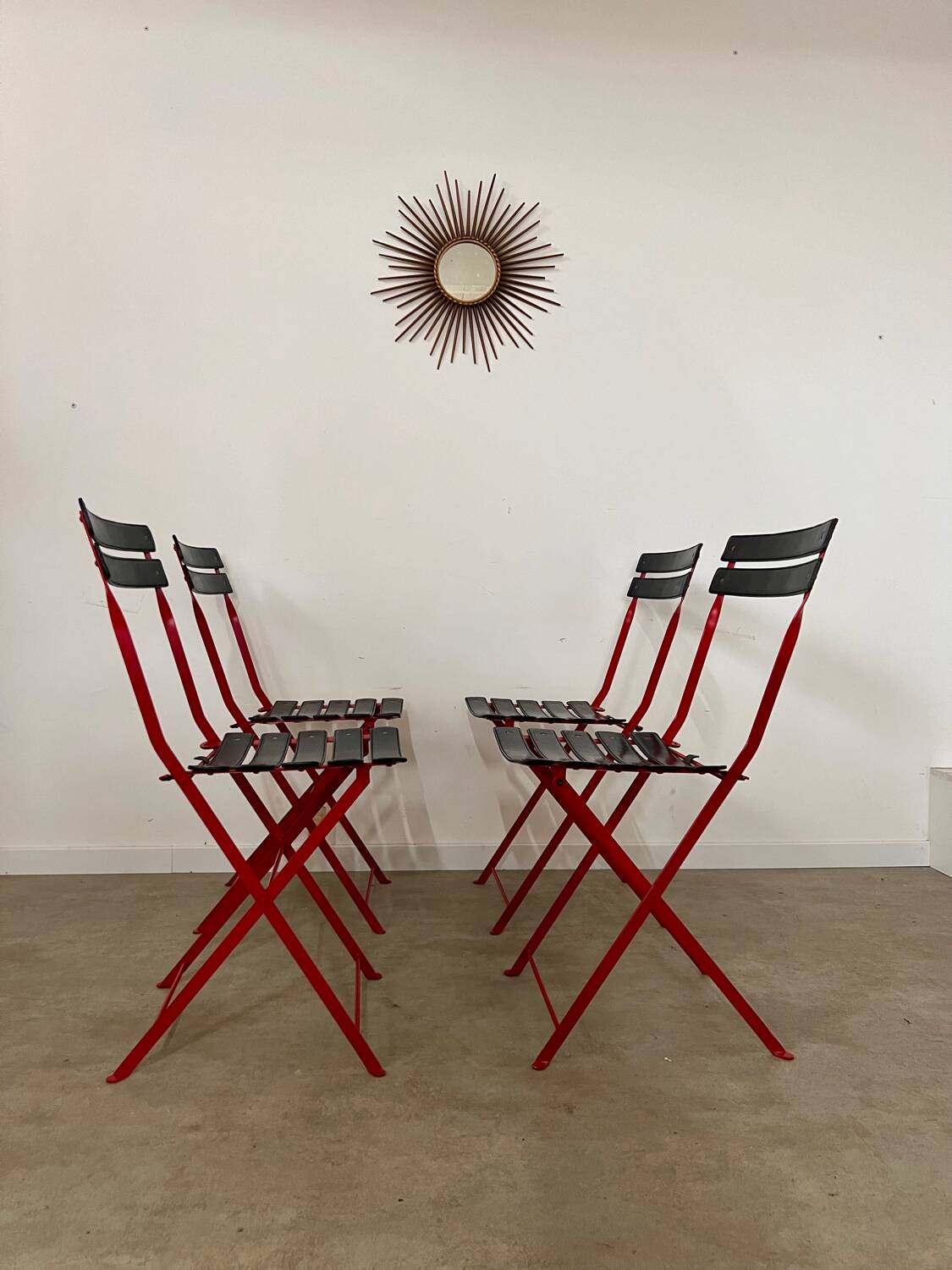 Set of 4 folding leather and metal chairs Italian design Zanuso for Zanotta Celestina vintage