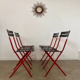 Set of 4 folding leather and metal chairs Italian design Zanuso for Zanotta Celestina vintage