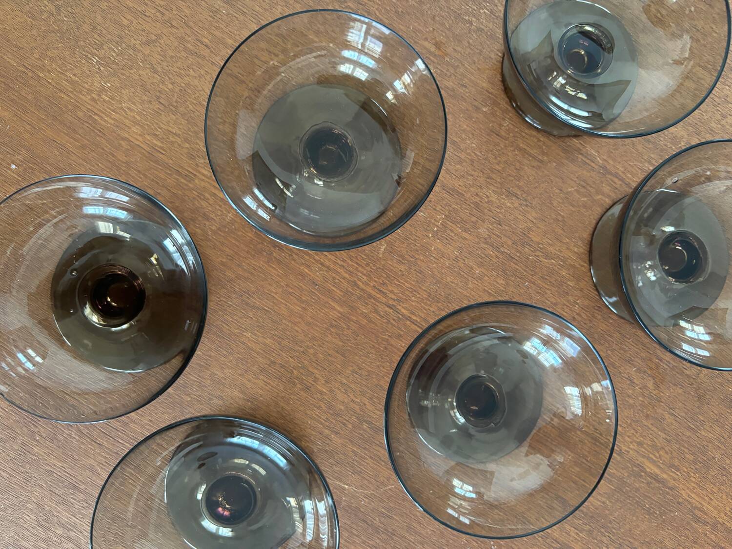 Set of 6 Vintage 1970s French Bistro Style Smoked Glass Sorbet Ice Cream Cups