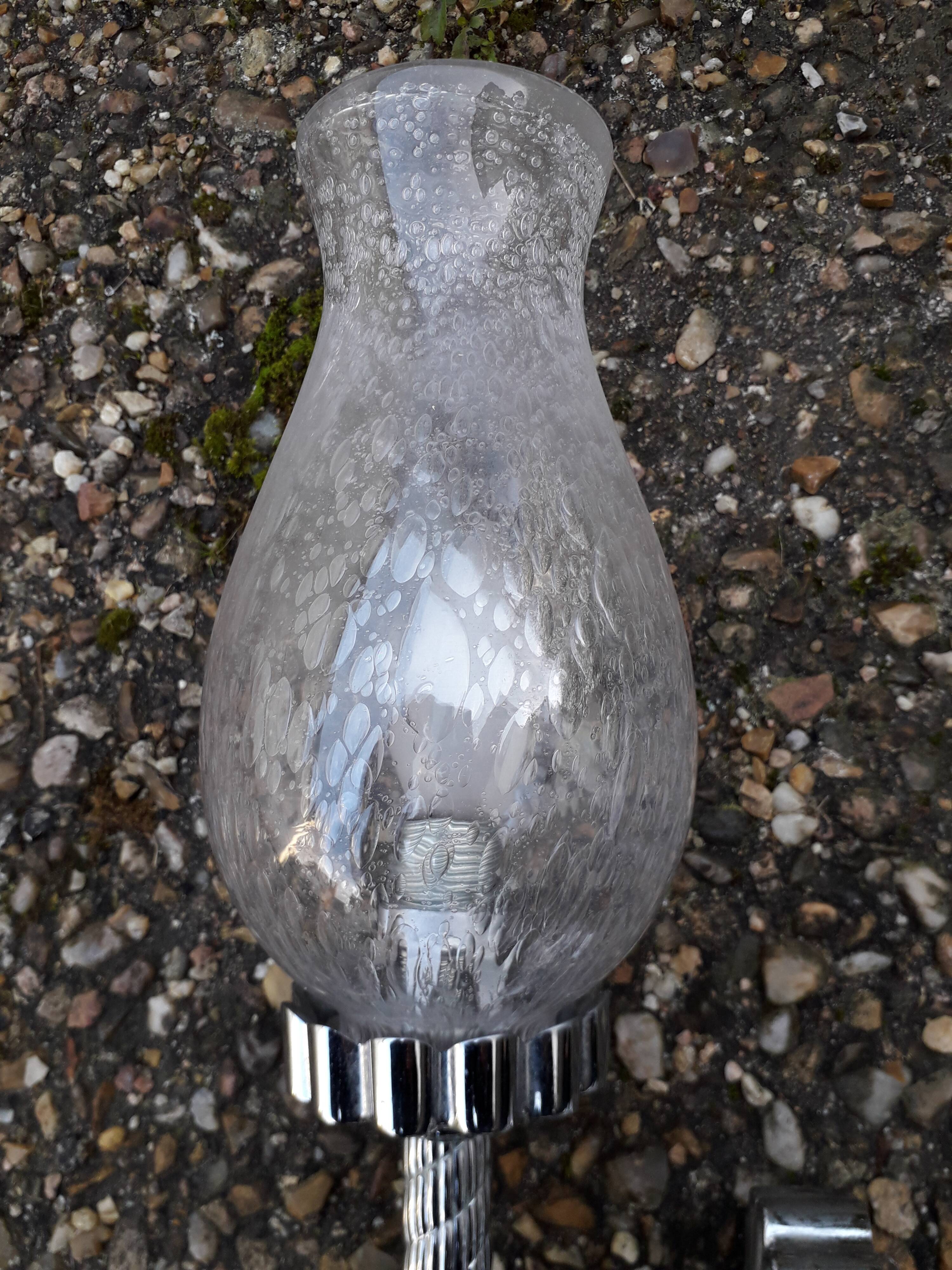 Pair of chrome and bubbled glass wall lights
