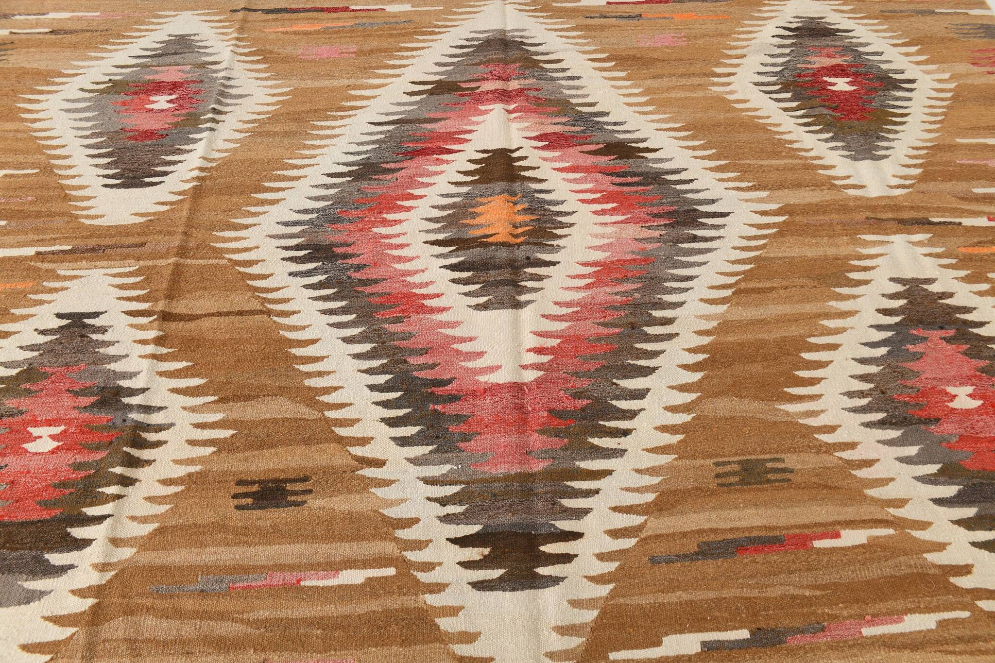 Caramel Brown %100 Wool Handmade Kilim Rug, 293x386 Cm