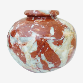 Vase boule ancien en marbre rouge veiné blanc, art déco 1920/30