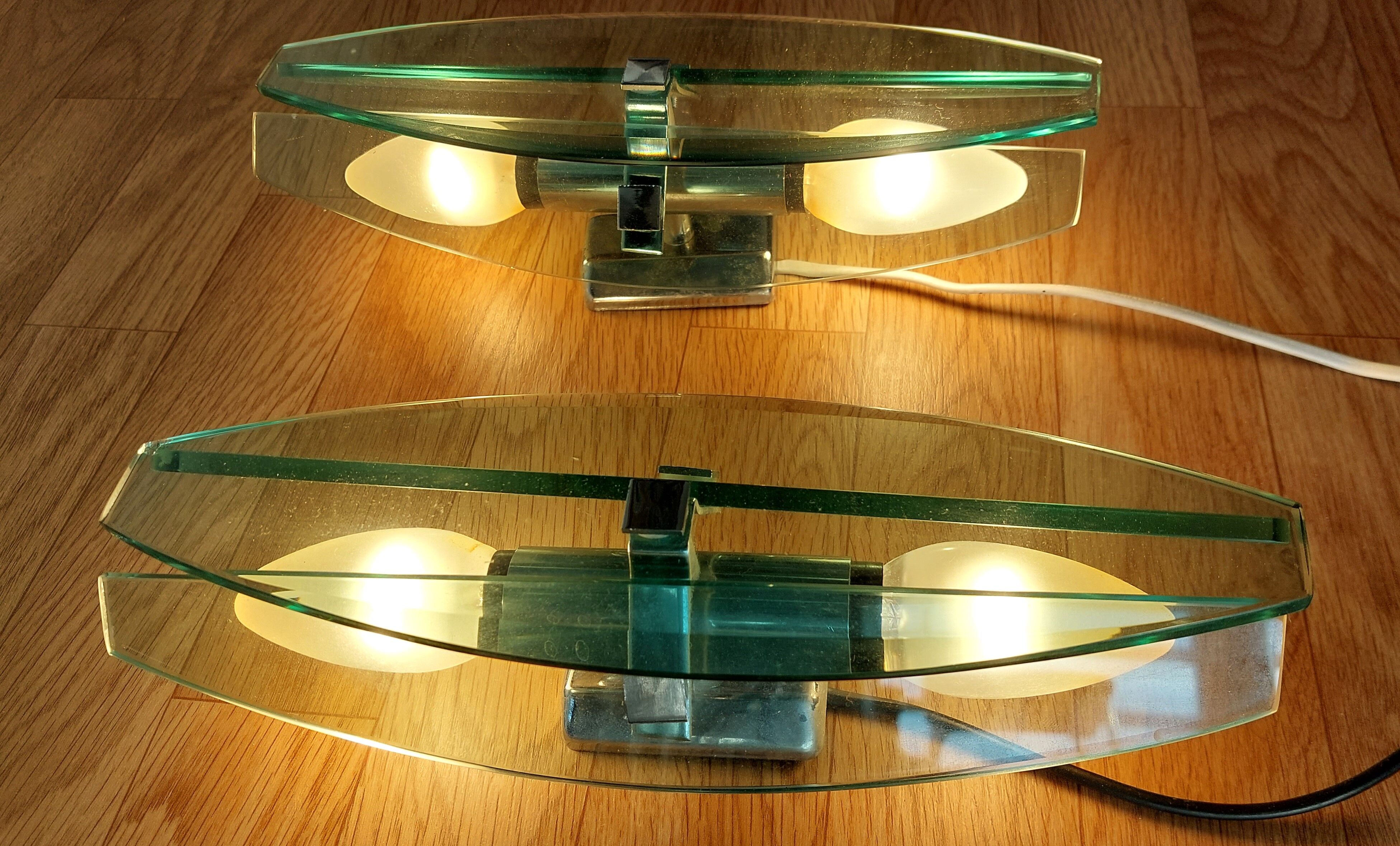 Pair of Veca wall lamps in blue/green tinted glass 1970