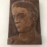 Wood carving profile man signed