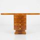 An Art Deco console made of beech wood with elm burl and 5 drawers.