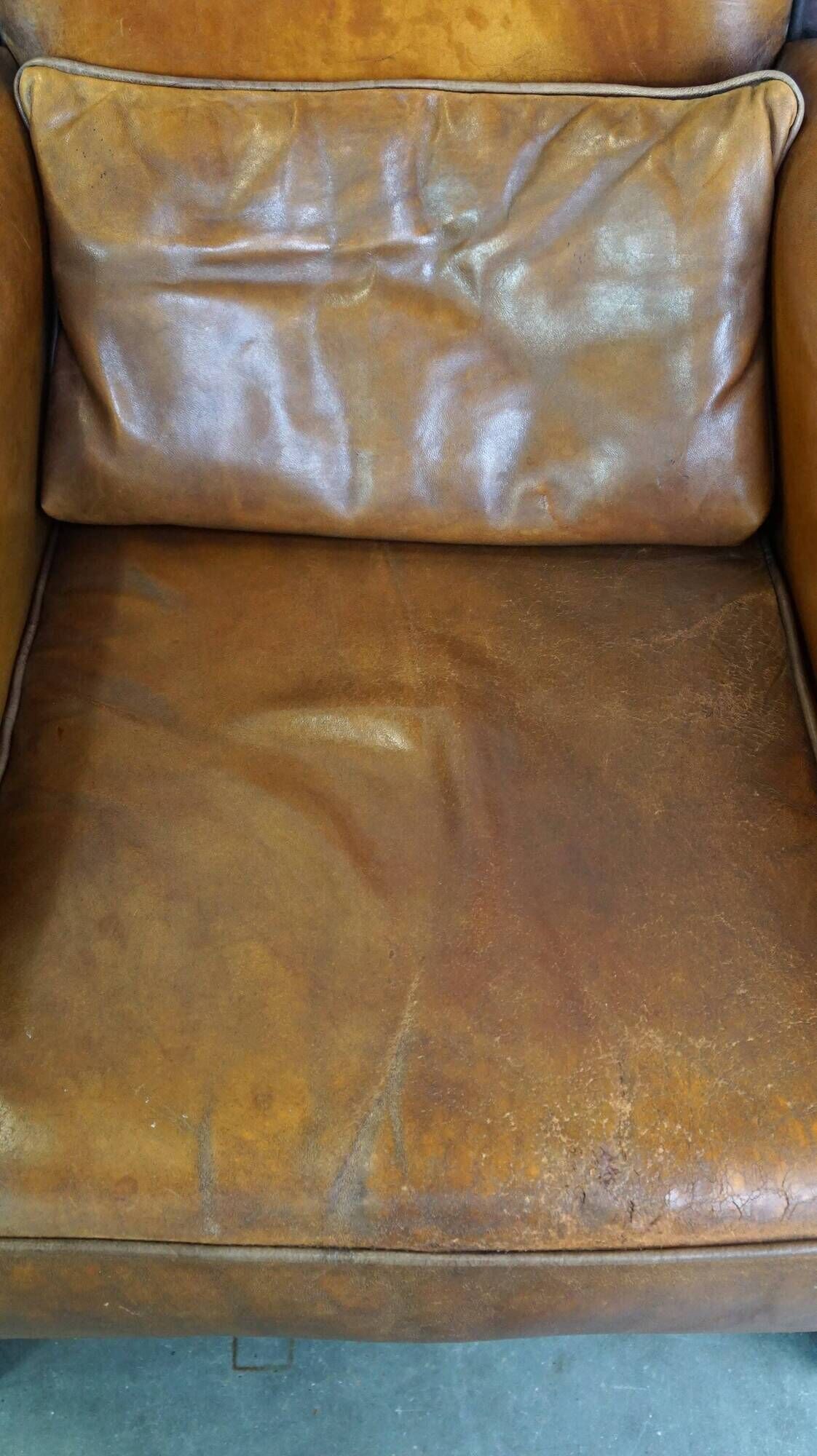 Vintage Art Deco Sheepskin High Back Armchair Set with Wood Finish