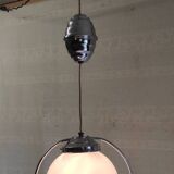 Art Deco suspension in chrome metal and opaline globe - mid 20th century