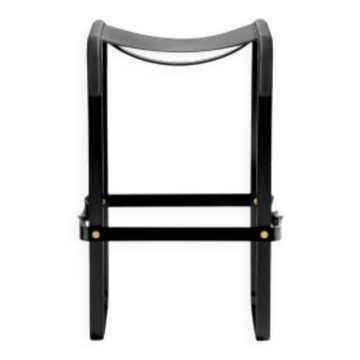 Taboure de cuisine, design contemporain, acier ahumé noir et cuir noir