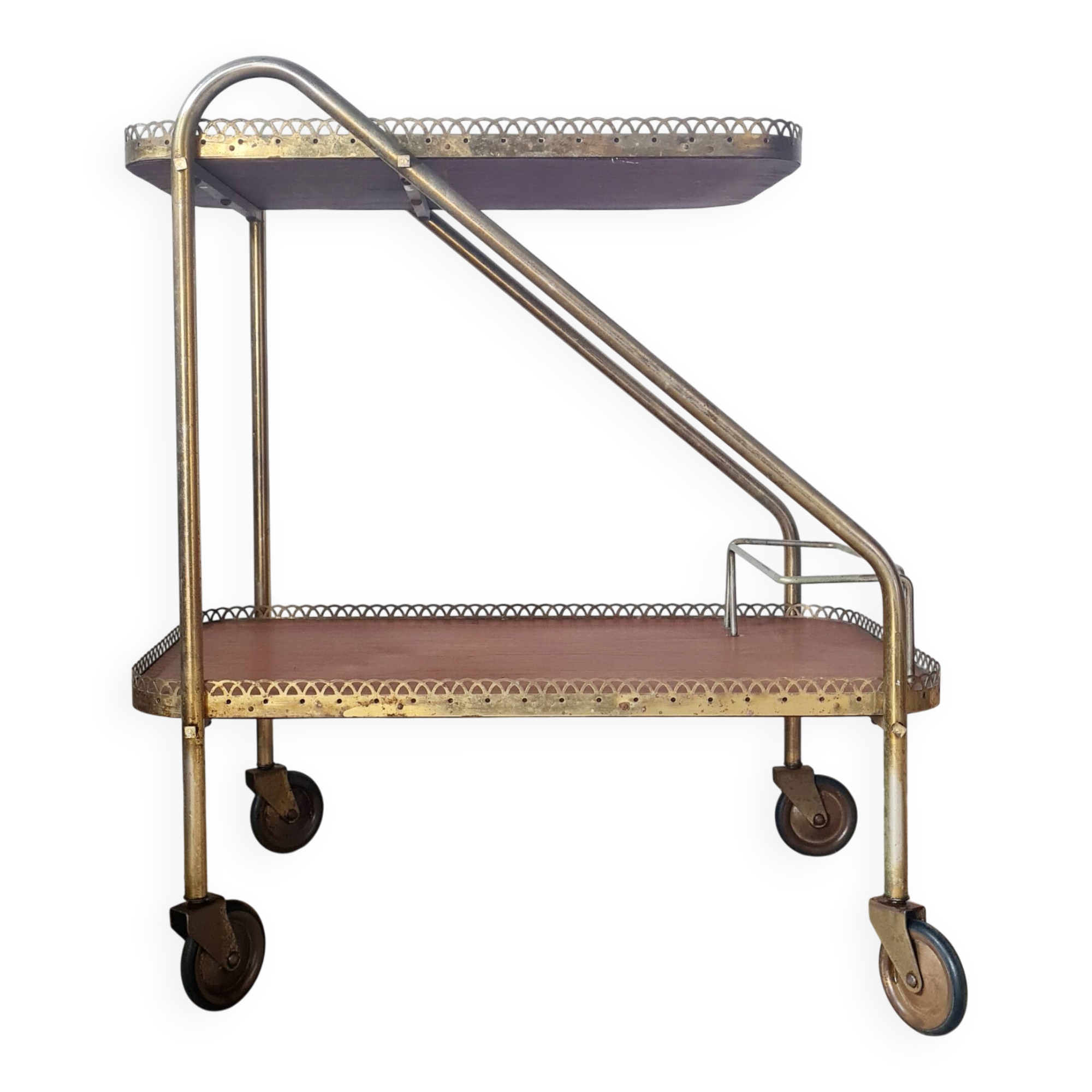 Vintage 1950s dessert bar - Gold metal and wood formica trays