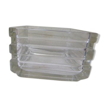 Ashtray square molded clear glass vintage 1970