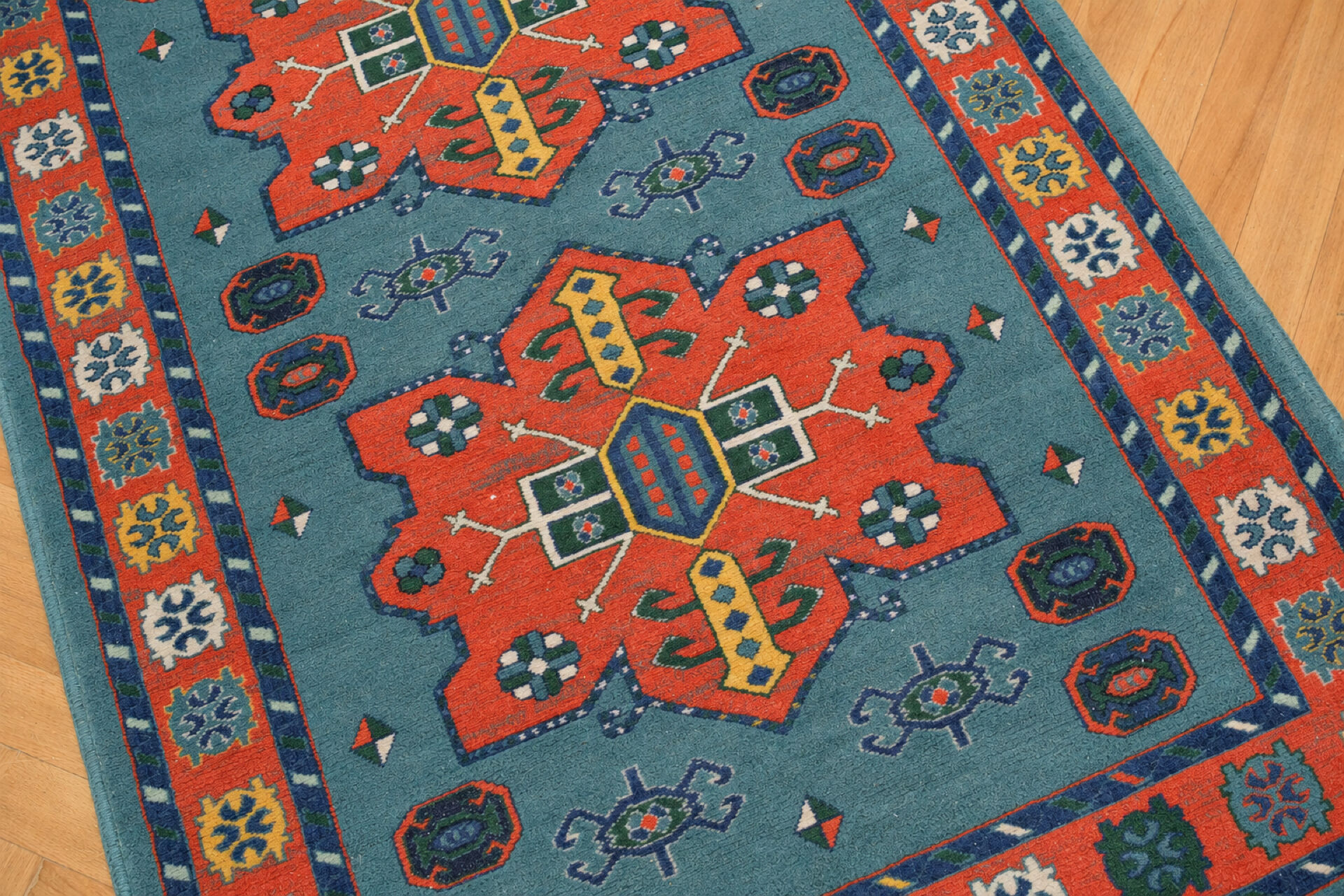 Spanish vintage wool rug with geometric patterns, 90 × 150 cm