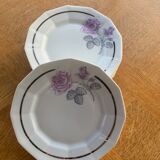 6 small plates in porcelain art deco octagonal shape pattern of roses.