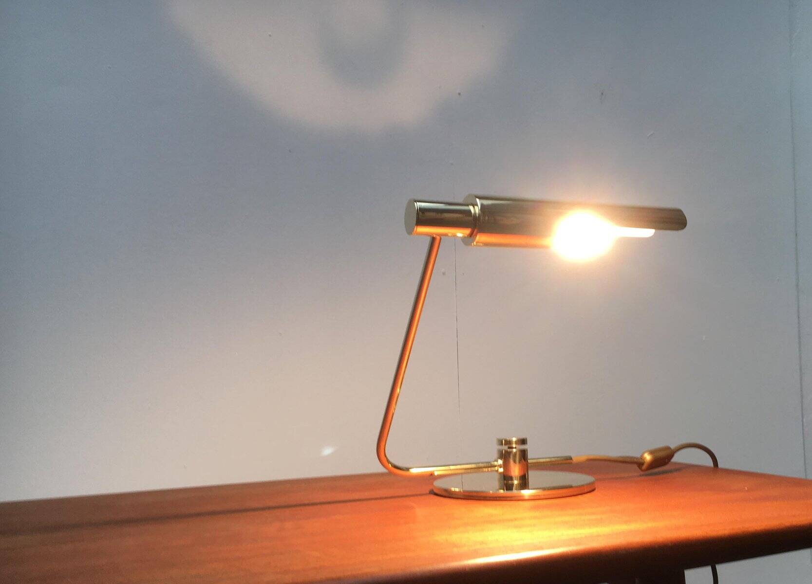 Mid-century minimalist brass table lamp by Rosemarie & Rico Baltensweiler for Baltensweiler.