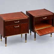 Set of 2 vintage design nightstands with brass details