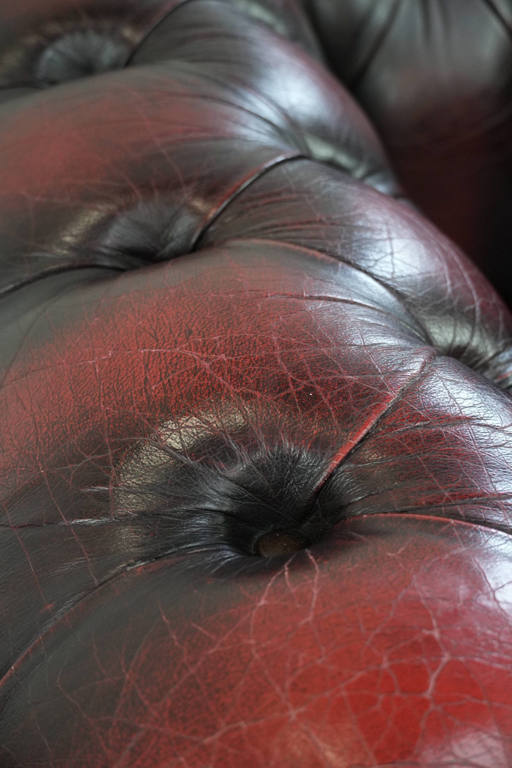 Cowhide leather English chesterfield armchair on wheels