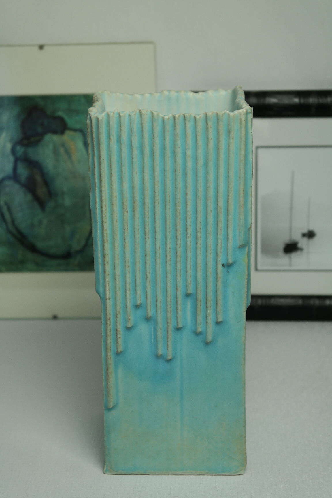 Blue stamped signed modernist ceramic vase from the 1980s.