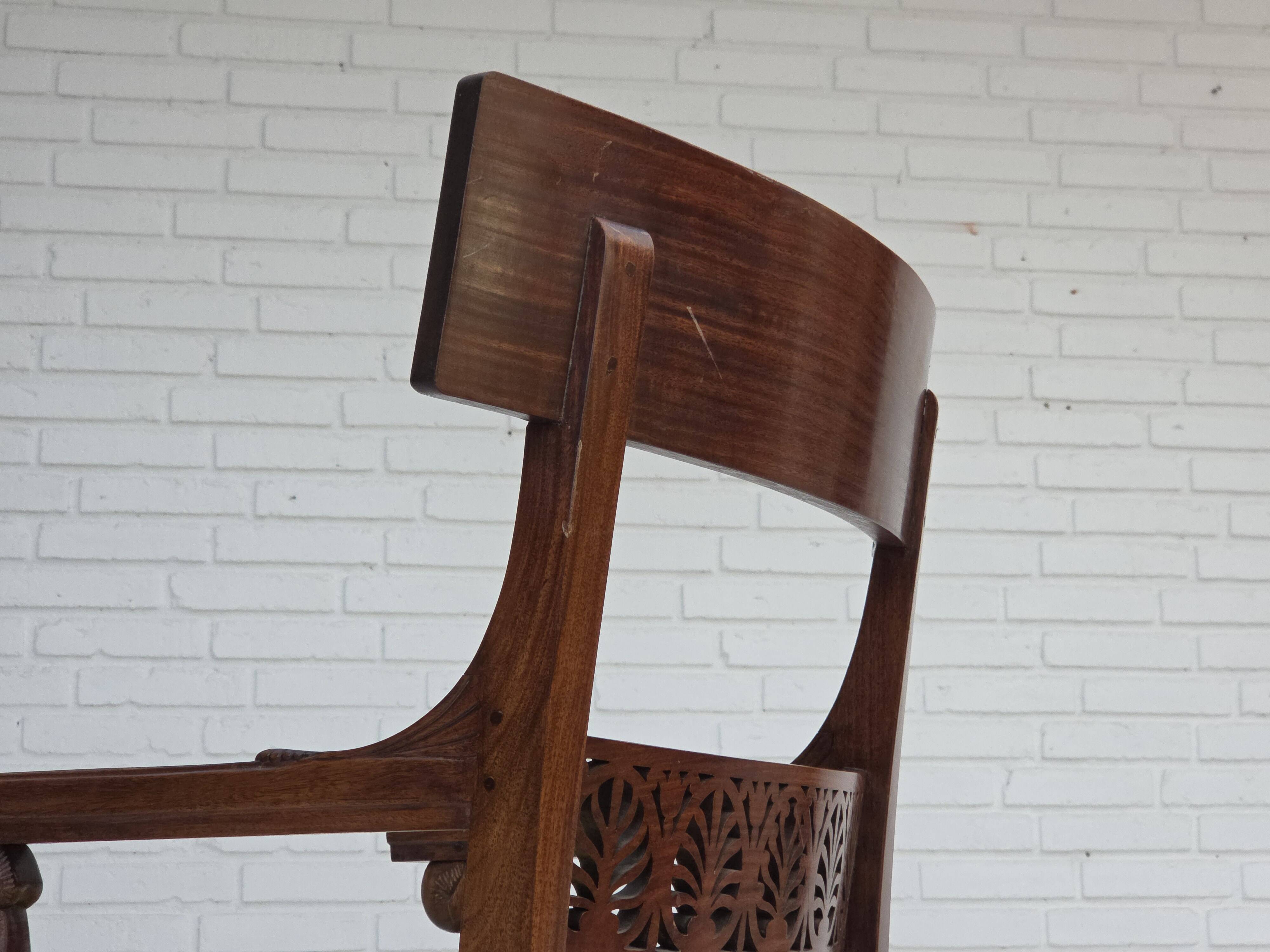 1920-30s, carved wood armchair, design after Georges Jacob, reupholstered.