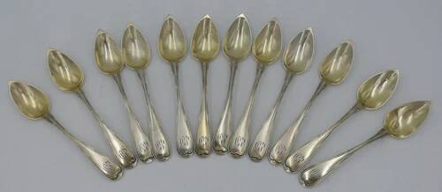 12 teaspoons, coffee, sterling silver Vieillard, vermeil, model Filet droit.