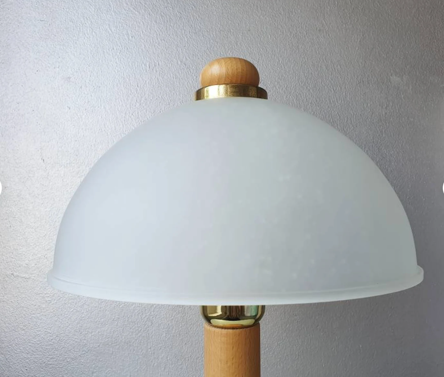 Vintage wooden table lamp with glass lampshade, 80s